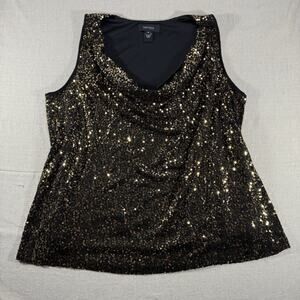 Karen Kane Plus Size 2X Black Gold Sequin Cowl Neck Sleeveless Top Party Holiday